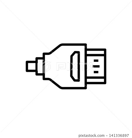 Bold line icon of an HDMI 2.1 cable interface plug for high definition video and audio. Bold line icon of an HDMI 2.1 cable interface plug for high definition video and audio. 141336897