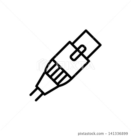 Linear icon of a pro audio balanced XLR 3-pin connector male plug. Linear icon of a pro audio balanced XLR 3-pin connector male plug. 141336899