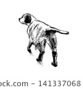 [Transparent background] A monochrome hand-drawn sketch of a dog walking away from behind. 141337068