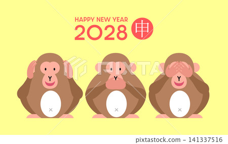 Three wise monkeys cartoon greetings card Three wise monkeys cartoon greetings card 141337516