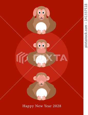Three wise monkeys poster illustration for Lunar New Year 2028 Three wise monkeys poster illustration for Lunar New Year 2028 141337518