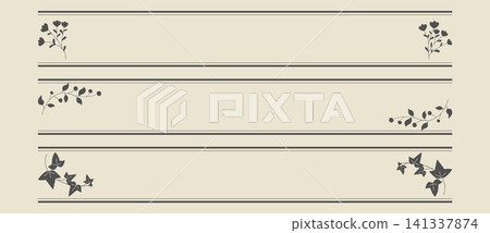 Three types of heading lines with a botanical design, in a single brown color. Three types of heading lines with a botanical design, in a single brown color. 141337874