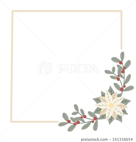 Christmas frame with white poinsettia flower.Design for New Year and Christmas cards, scrapbooking, stickers, planner, invitations 141338054