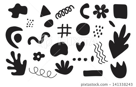 Black Abstract Art Set. Set of abstract trendy creative artistic elements Black Abstract Art Set. Set of abstract trendy creative artistic elements 141338243