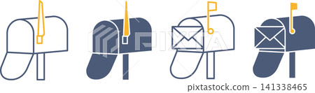 Icon set of a mailbox with a flag Icon set of a mailbox with a flag 141338465