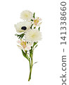 White flowers (alstroemeria; chrysanthemum; anemone) in a small bouquet isolated on white background 141338660