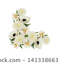 White flowers (alstroemeria; chrysanthemum; anemone) in a corner floral arrangement isolated on white 141338663