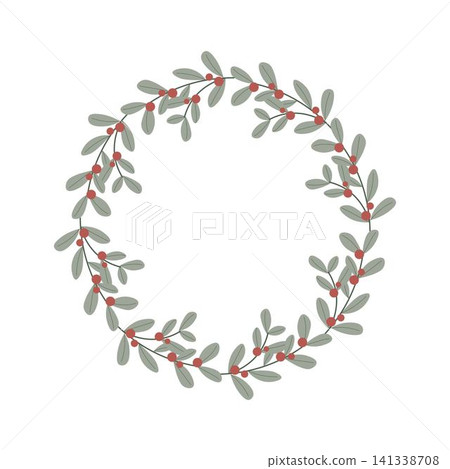 Christmas wreath with winter branches with berries. Frame for holiday card, invitation, packaging, background, template Christmas wreath with winter branches with berries. Frame for holiday card, invitation, packaging, background, template 141338708