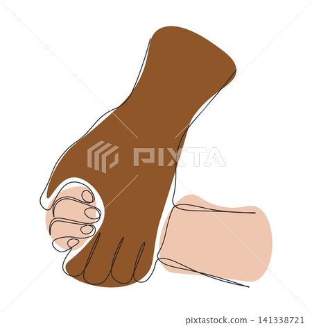 Continuous one line drawing parent holds hand of small child. The concept of tender relationships, mutual assistance Continuous one line drawing parent holds hand of small child. The concept of tender relationships, mutual assistance 141338721