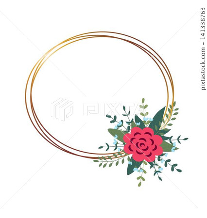 Gold circle frame with arrangement. Greeting card with free space for text. Perfect for wedding invitation cards, luxury templates 141338763