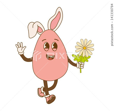 Groovy retro egg. Hippie happy egg in retro cartoon style. Happy Easter day 141338784