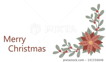 Postcard Merry Christmas. Christmas winter banner with red flower poinsettia . Perfect for greeting card design Postcard Merry Christmas. Christmas winter banner with red flower poinsettia . Perfect for greeting card design 141338846