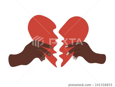 Red broken heart in hands man and woman. Reconciliation concept.Restore love Red broken heart in hands man and woman. Reconciliation concept.Restore love 141338853