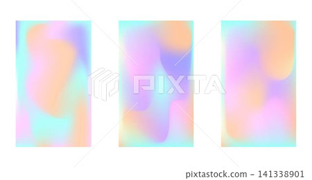 Set of holographic abstract background. Stylish holographic backdrop with gradient mesh 141338901