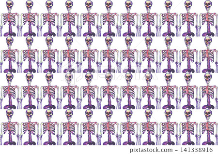 Pattern of Halloween skeletons on dark blue backdrop Pattern of Halloween skeletons on dark blue backdrop 141338916