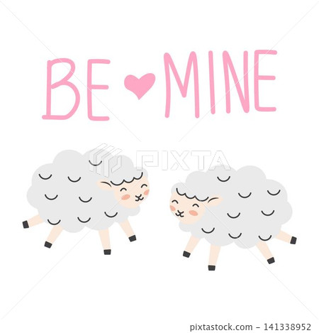 Valentine's day background with cute sheep cartoon and heart sign symbol 141338952