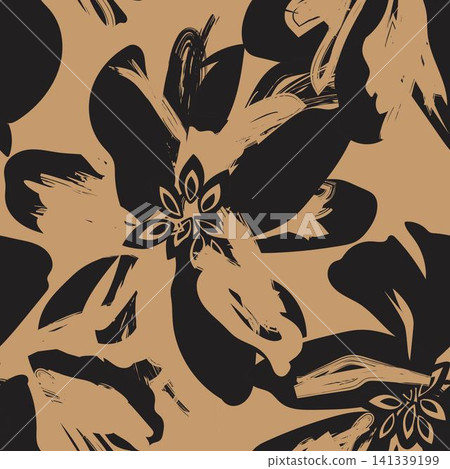 Brush stroke floral textile pattern design in brown and black for fashion and home textiles Brush stroke floral textile pattern design in brown and black for fashion and home textiles 141339199