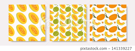 Melon Seamless Pattern Set with Fresh Fruit Slices Melon Seamless Pattern Set with Fresh Fruit Slices 141339227