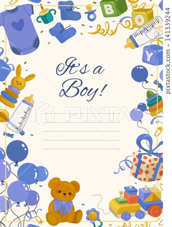 Baby shower invitation with toys balloons gifts for baby shower party boy Baby shower invitation with toys balloons gifts for baby shower party boy 141339244