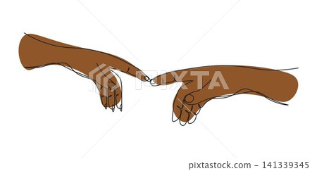 Continuous one line drawing two hands touch each other. Reconciliation concept.  The concept of tender relationships, mutual assistance 141339345