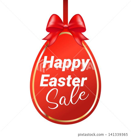 Easter desing. Egg banner with ribbon and bow. Festive background. Decorative illustration for print, web 141339365