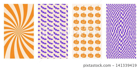Happy Halloween simple card collection. Set of vertical banners, instagram stories, invitation. Trendy retro style Happy Halloween simple card collection. Set of vertical banners, instagram stories, invitation. Trendy retro style 141339419