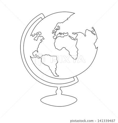 One continuous line drawing of school globe.World map doodle line drawing. Earth map hand drawn symbol One continuous line drawing of school globe.World map doodle line drawing. Earth map hand drawn symbol 141339487