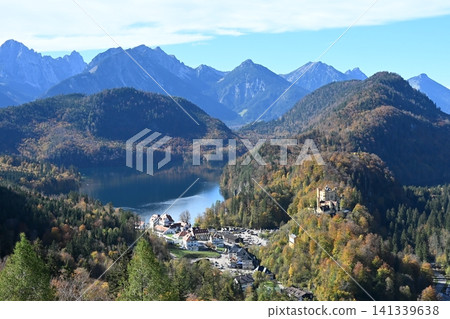 Hohenschwangau Castle as seen from Neuschwanstein Castle. Hohenschwangau Castle as seen from Neuschwanstein Castle. 141339638