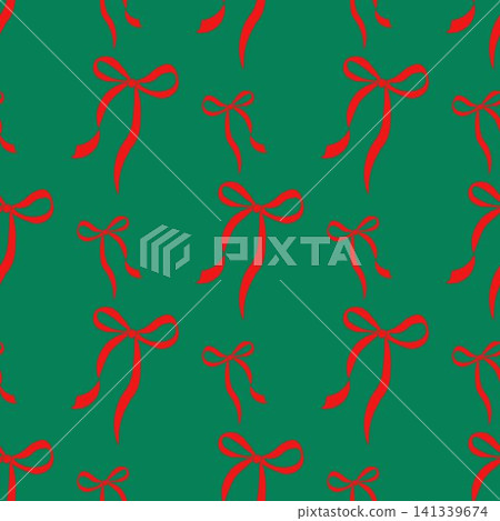 Seamless pattern with Christmas red bows on a green background. Cute print for textile, wallpaper, wrapping Seamless pattern with Christmas red bows on a green background. Cute print for textile, wallpaper, wrapping 141339674