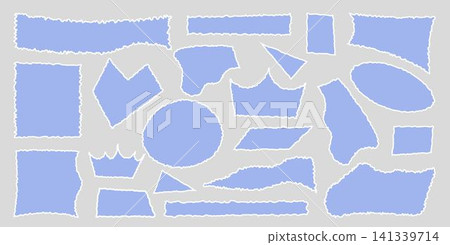 Set of torn empty pieces paper sheets with jagged edges. Scraps of paper. Shredded material of different shapes Set of torn empty pieces paper sheets with jagged edges. Scraps of paper. Shredded material of different shapes 141339714