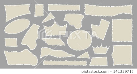 Set of torn empty pieces paper sheets with jagged edges. Scraps of paper. Shredded material of different shapes Set of torn empty pieces paper sheets with jagged edges. Scraps of paper. Shredded material of different shapes 141339715