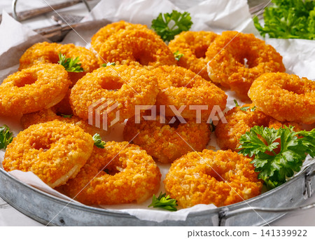 Crunchy Monterey Jack Hoops And Tomato Dip Crunchy Monterey Jack Hoops And Tomato Dip 141339922