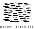 [Transparent Background] Monochrome hand-drawn brush pen background material reminiscent of schools of fish and ocean waves 141340114