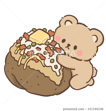 Cute Bear Hugging Loaded Baked Potato with Melted Butter Sour Cream Crispy Bacon Chives and Cozy Comfort Food Cute Bear Hugging Loaded Baked Potato with Melted Butter Sour Cream Crispy Bacon Chives and Cozy Comfort Food 141340196