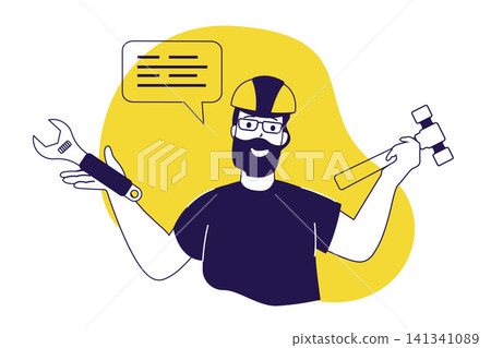 Handyman service modern flat concept for web banner design. Man with wrench and hammer doing house repair and fixing, repairman making renovation labor. Vector illustration with isolated people scene. Handyman service modern flat concept for web banner design. Man with wrench and hammer doing house repair and fixing, repairman making renovation labor. Vector illustration with isolated people scene. 141341089