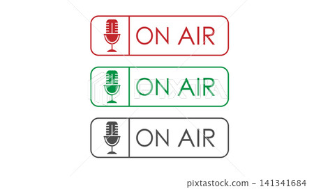 The microphone icon with the inscription ON AIR. An icon for a podcast, app, or website. The idea of creative design The microphone icon with the inscription ON AIR. An icon for a podcast, app, or website. The idea of creative design 141341684