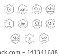 Icons with the designation and names of vital micronutrients. Ideas for websites, apps, informational materials, and printed materials 141341688