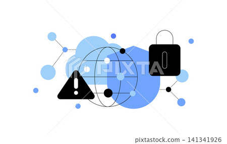 Cyber security warning. Networking safety,flat design icon vector illustration Cyber security warning. Networking safety,flat design icon vector illustration 141341926