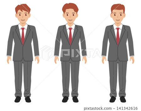 【全身像】一位穿著灰色西裝的年輕男子,雙臂自然下垂。 【全身像】一位穿著灰色西裝的年輕男子,雙臂自然下垂。 141342616