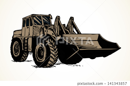 Tractor with bucket. Vector drawing Tractor with bucket. Vector drawing 141343857