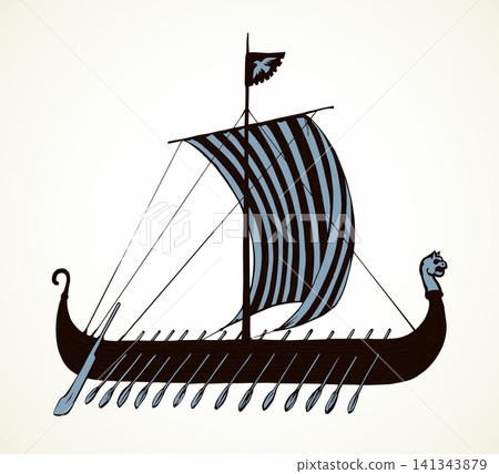 Ancient Viking ship. Vector drawing Ancient Viking ship. Vector drawing 141343879