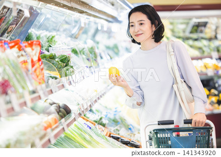 Female shoppers shopping at the supermarket Female shoppers shopping at the supermarket 141343920