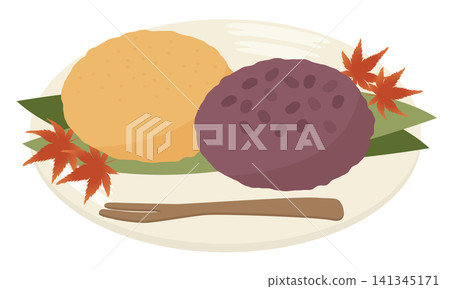 Autumn equinox - Ohagi (rice cake) vector illustration (red bean paste and kinako) Autumn equinox - Ohagi (rice cake) vector illustration (red bean paste and kinako) 141345171