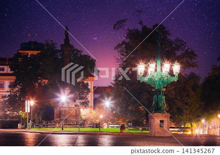 Illuminated Marian Column in Hradcany Square at night Illuminated Marian Column in Hradcany Square at night 141345267