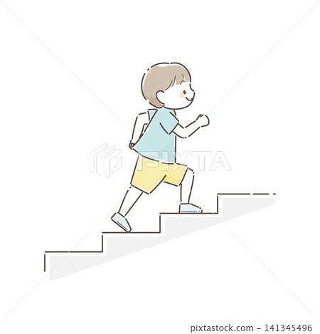 An illustration of a boy climbing stairs (hand-drawn style) An illustration of a boy climbing stairs (hand-drawn style) 141345496