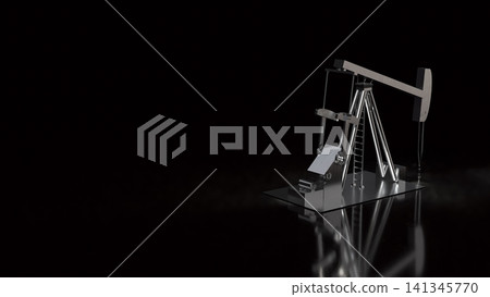 Industrial Oil Pump Jack on Dramatic Black Background 3d render. 141345770