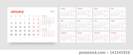 Monthly calendar layout for 2027. Planner diary. Monthly calendar layout for 2027. Planner diary. 141345958