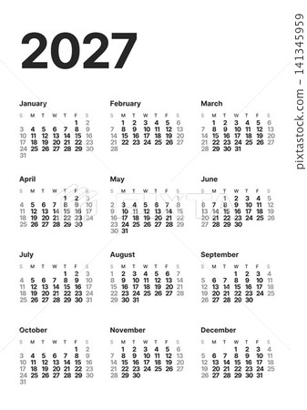 Annual calendar template, one page, Sunday start. 141345959