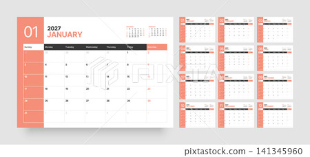 Monthly calendar layout for 2027. Planner diary. Monthly calendar layout for 2027. Planner diary. 141345960