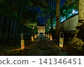 A scene of perspective at night in the approach to Koishikawa Korakuen Garden and Fussa Inari Shrine, gently illuminated by traditional Japanese lanterns lined up in the foreground. 2024 141346451
